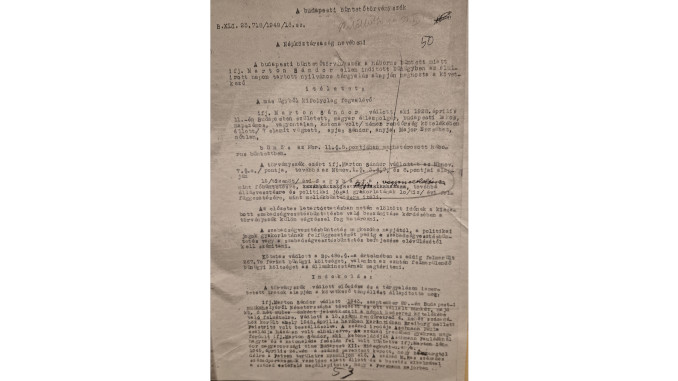 Auszug aus dem Urteil des Strafgerichts Budapest gegen Marton Sandor, 17.6.1950 (richtig: 14.12.1950). Übersetzung fehlt.